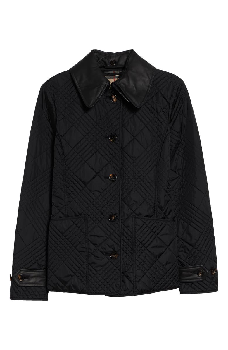Burberry Fernleigh Quilted Jacket with Detachable Leather Collar, Main, color, Black