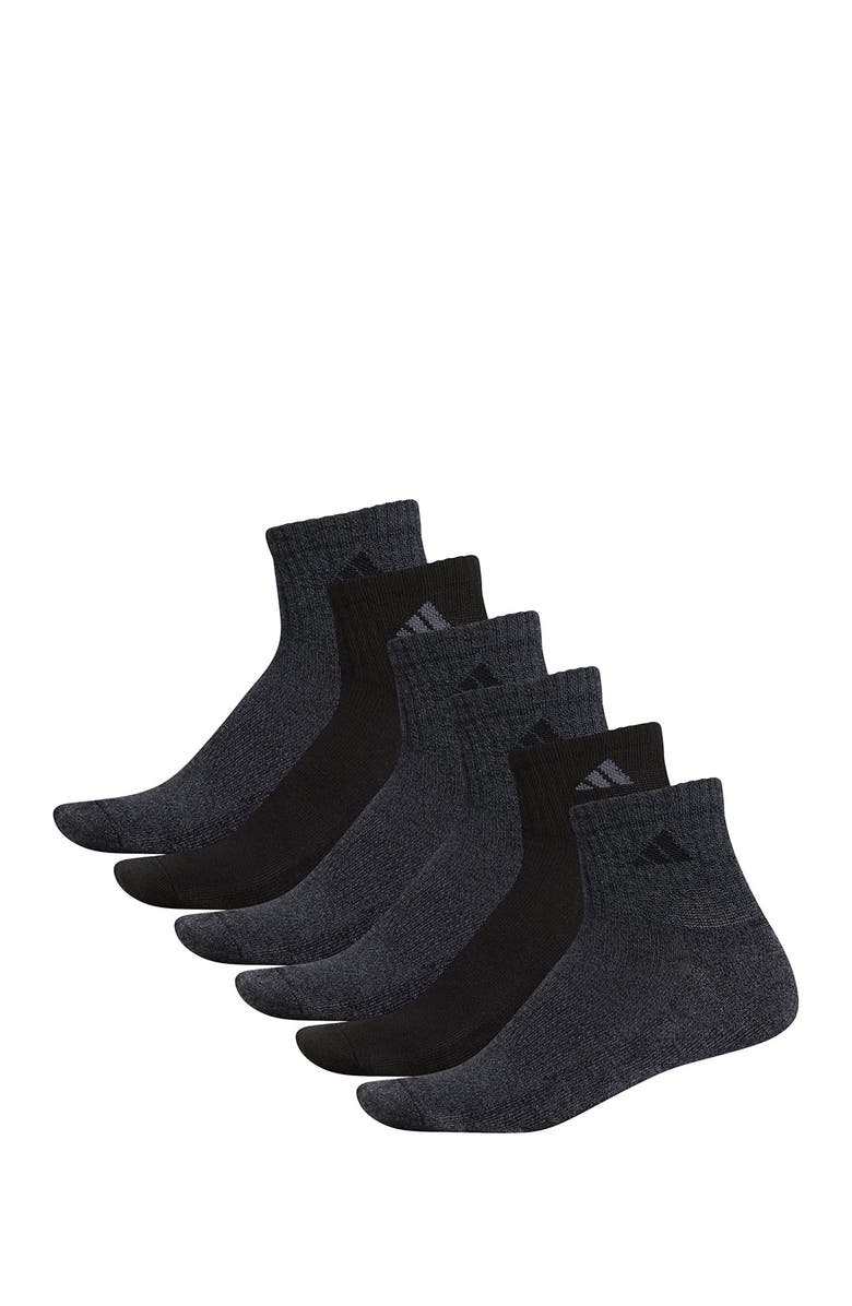 adidas Athletic Cushioned Quarter Crew Socks - Pack of 6, Alternate, color, Black