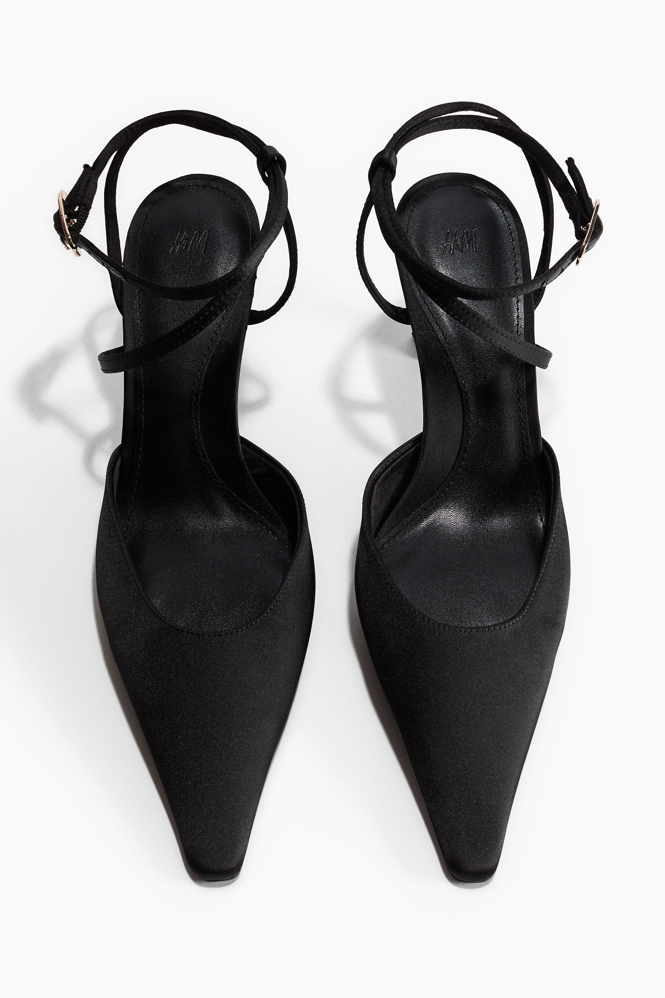 H&M Pointed Satin Court Shoes, Alternate, color, Black