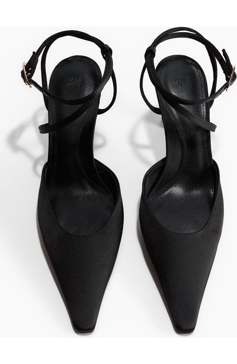 H&M Pointed Satin Court Shoes, Alternate, color, Black