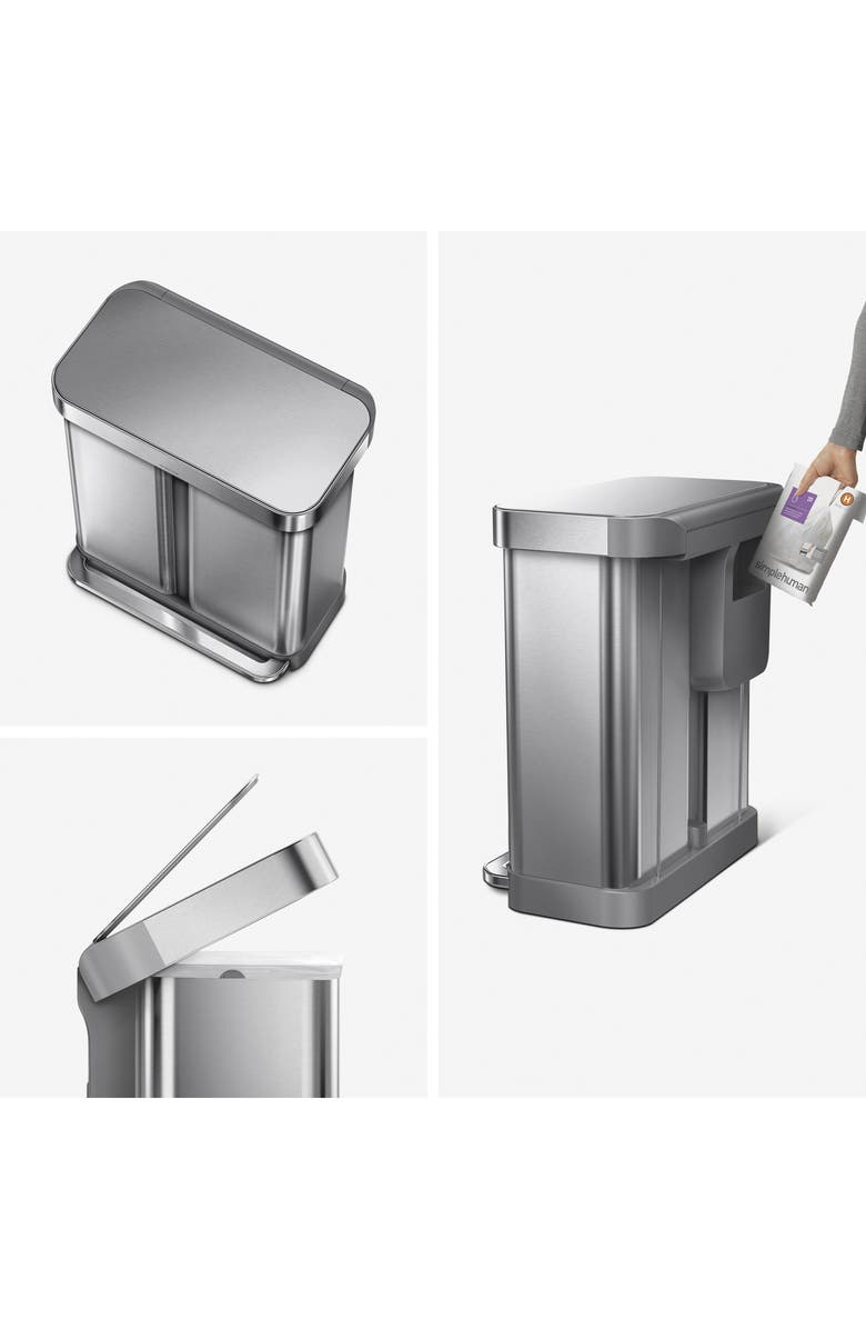 simplehuman 58L Dual Compartment Rectangular Step Trash Can, Alternate, color, 