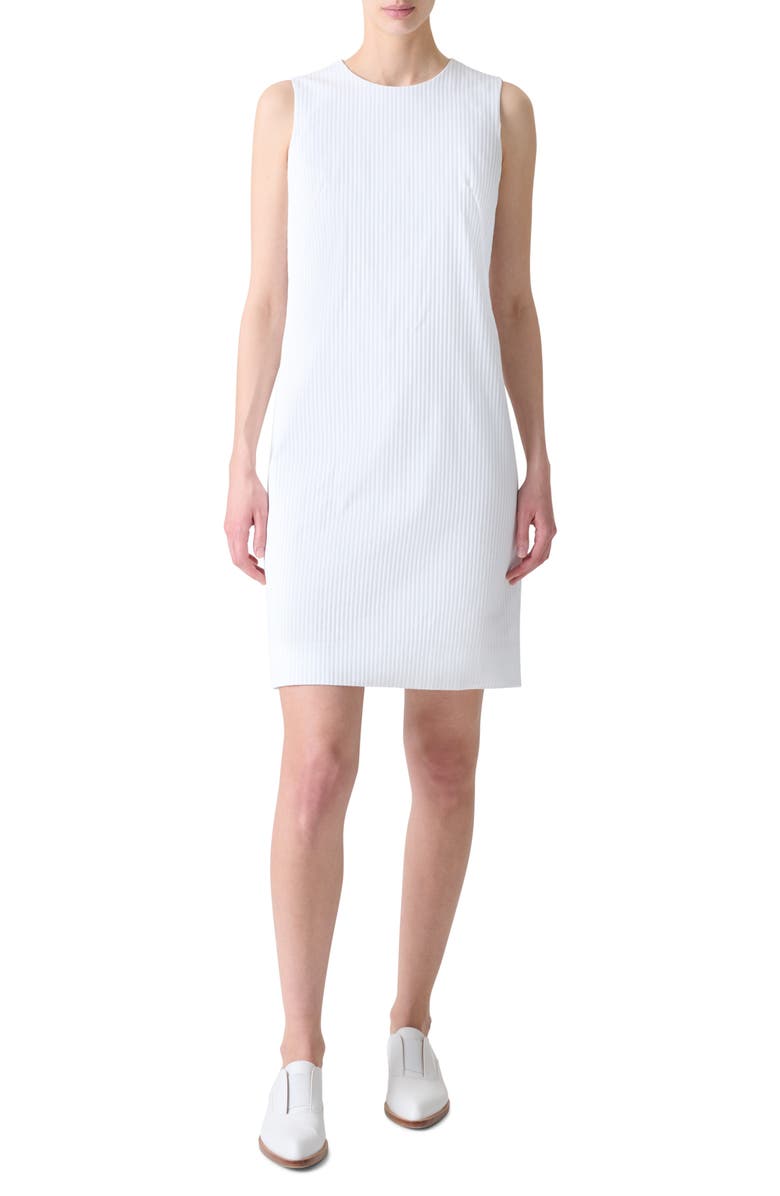 Akris Pleated Cotton Voile Sheath Dress, Main, color, White