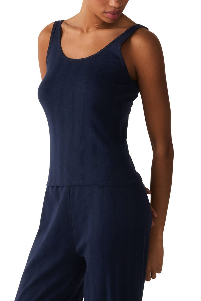 Pointelle Cotton Tank Top, Alternate, color, NAVY