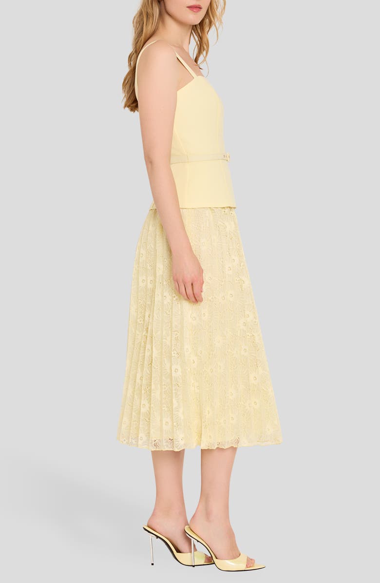 Tahari ASL Mixed Media Belted Bouclé & Lace Midi Dress, Alternate, color, Buttercup