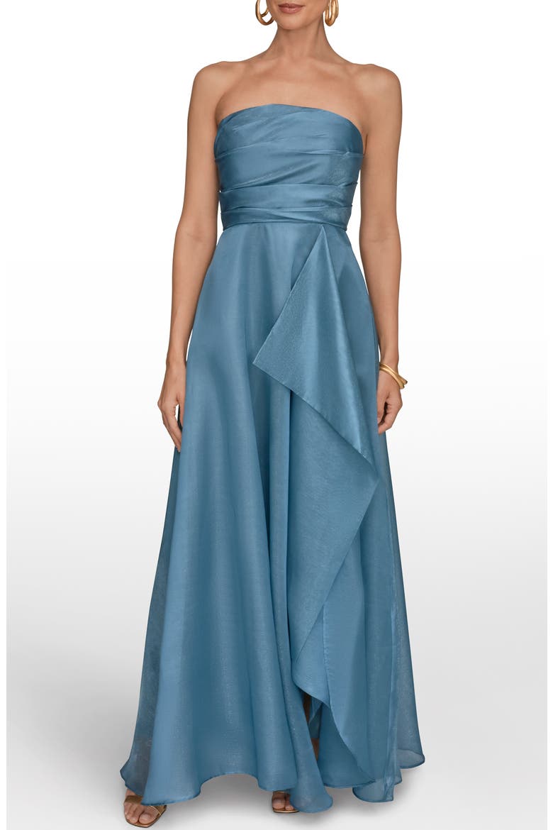Strapless Ruffle Gown, Main, color, WASHED INDIGO
