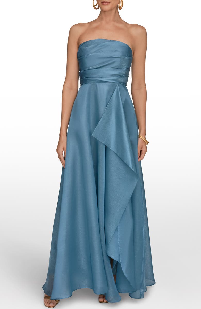 Donna Karan New York Strapless Ruffle Gown, Main, color, Washed Indigo
