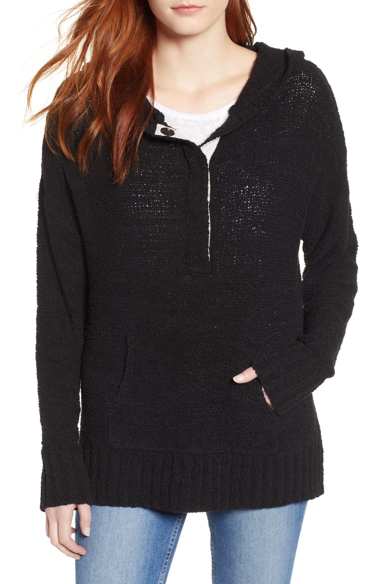 Beachy Hooded Knit Sweater, Main, color, BLACK
