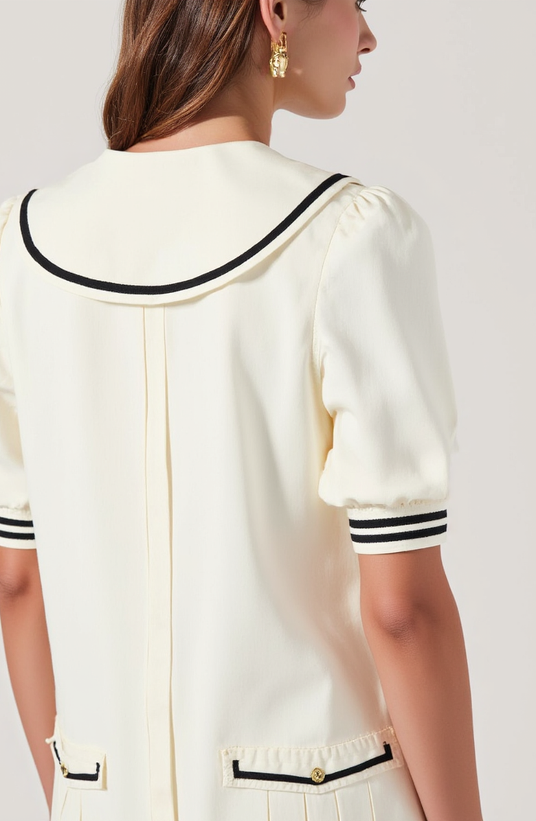 Modenaire Long-Sleeve Pleated Mini Dress, Alternate, color, Off-White / Black