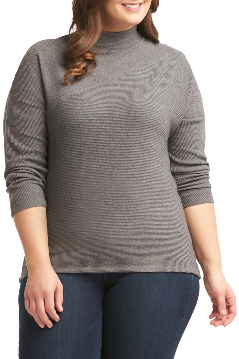 Deb Ribbed Long Sleeve Top, Main, color, CHARCOAL HEATHER