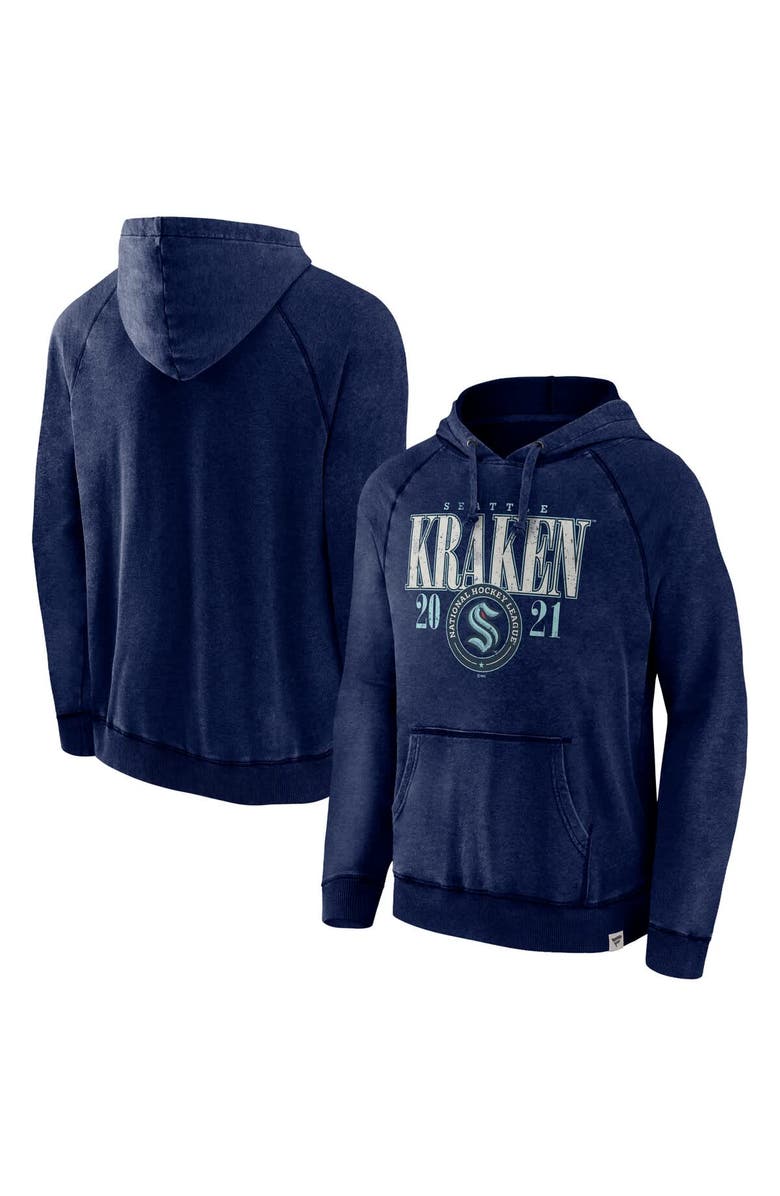 FANATICS Men's Fanatics Heather Deep Sea Blue Seattle Kraken Shoulder-To-Shoulder Raglan Pullover Hoodie, Main, color, Heather Navy