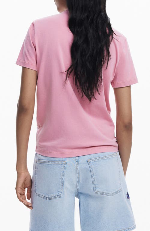 Desigual Rhinestone Embellished Stretch Cotton T-shirt In Pink