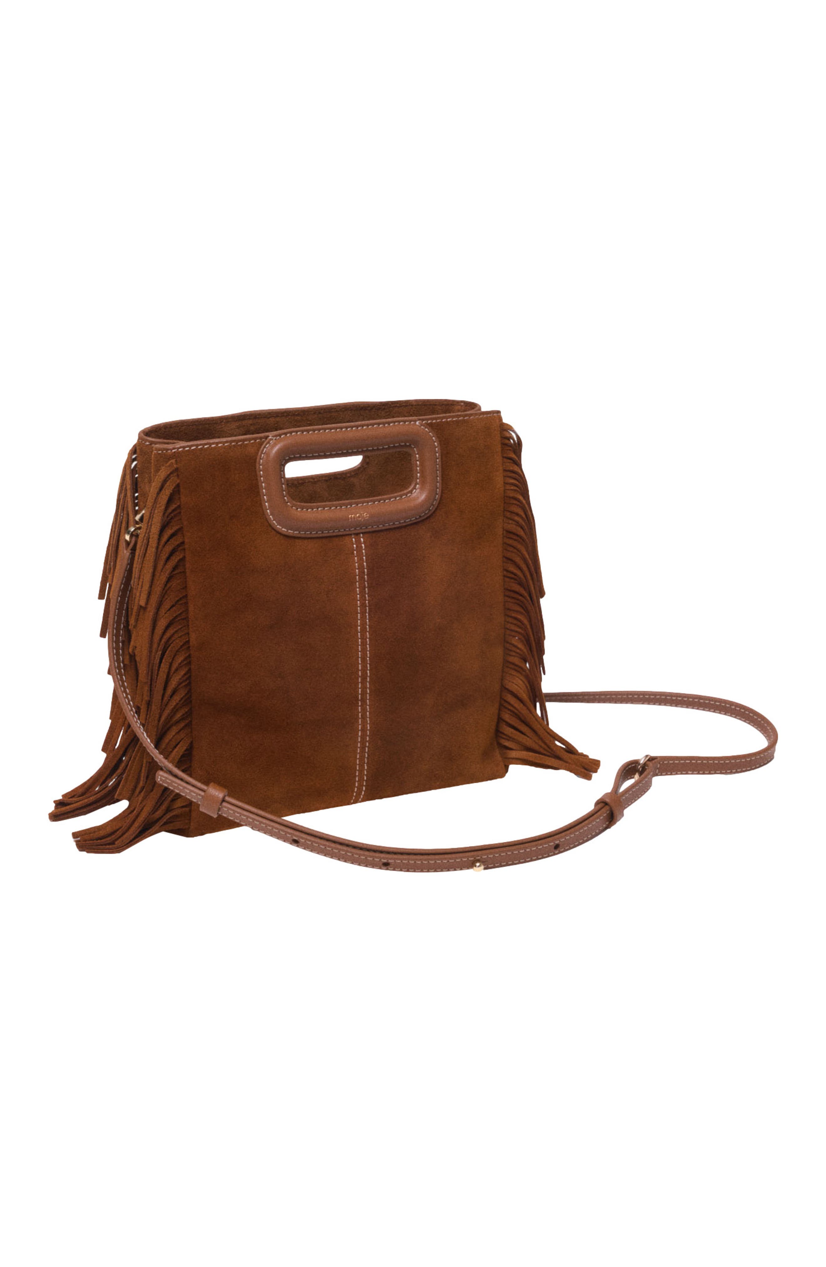 maje Topstitched suede M bag, Alternate, color, Brown