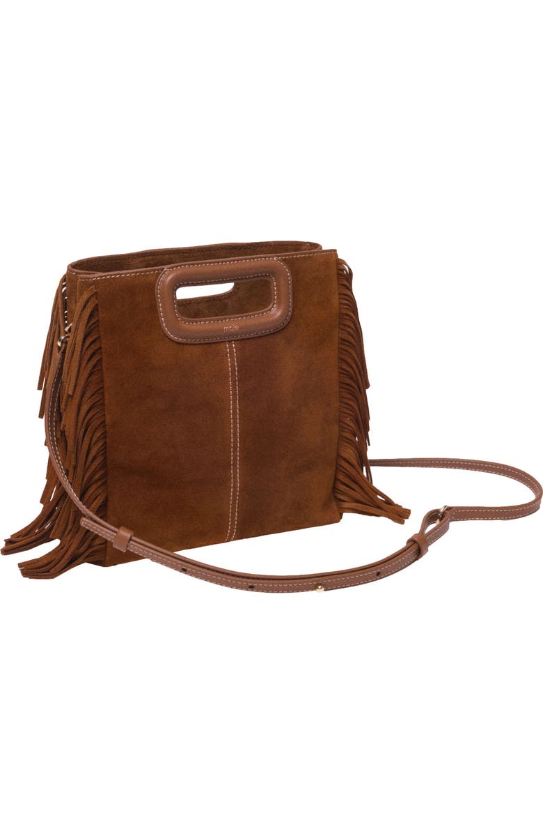 maje Topstitched suede M bag, Alternate, color, Brown