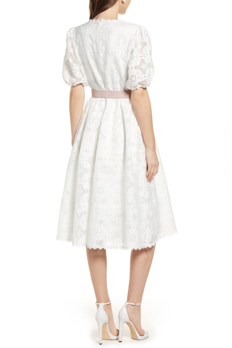 V-Neck Lace Dress, Alternate, color, WHITE