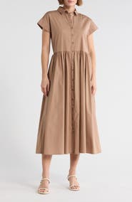Nordstrom Drop Waist Button Front Cotton Midi Dress