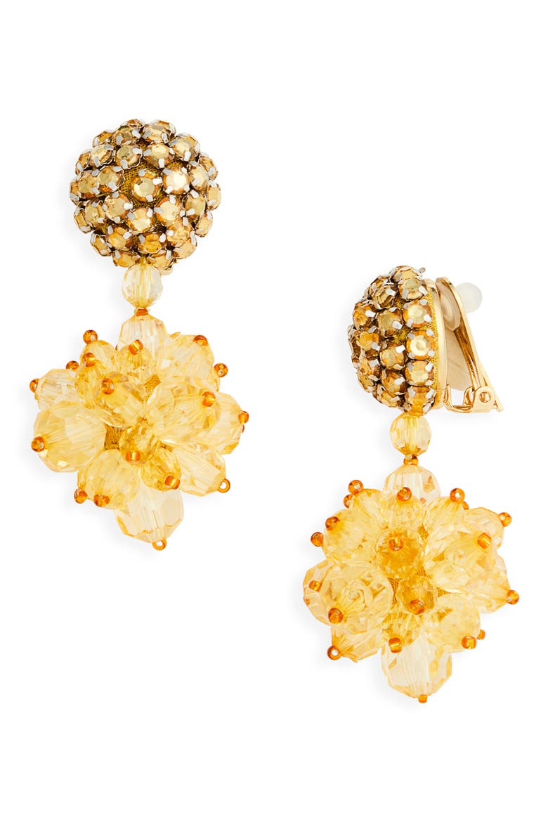 Beaded Pompom Drop Clip-On Earrings, Main, color, TOPAZ