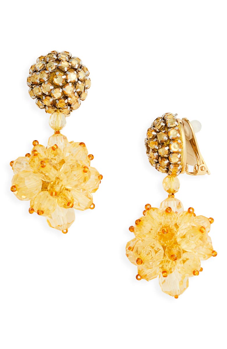Oscar de la Renta Beaded Pompom Drop Clip-On Earrings, Main, color, Topaz