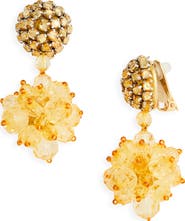 Oscar de la Renta Beaded Pompom Drop Clip-On Earrings