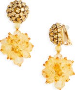 Oscar de la Renta Beaded Pompom Drop Clip-On Earrings