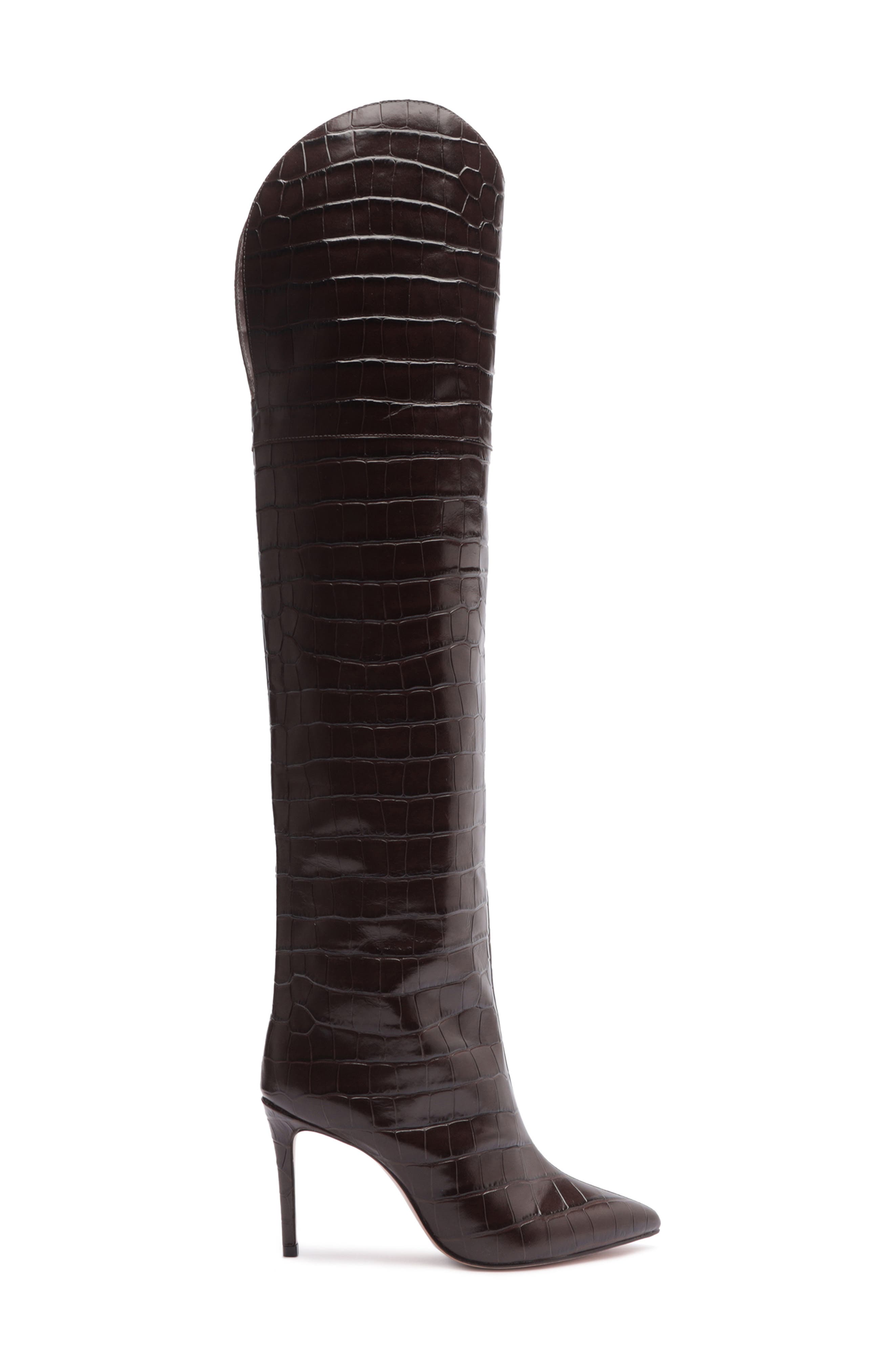 Maryana Croc Embossed Over the Knee Boot, Alternate, color, DARK CHOCOLATE