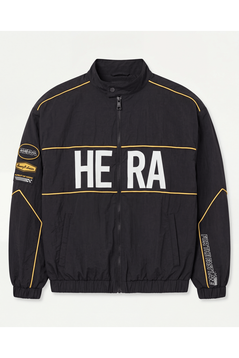 Funnel Neck Racing Track Jacket, Alternate, color, Black