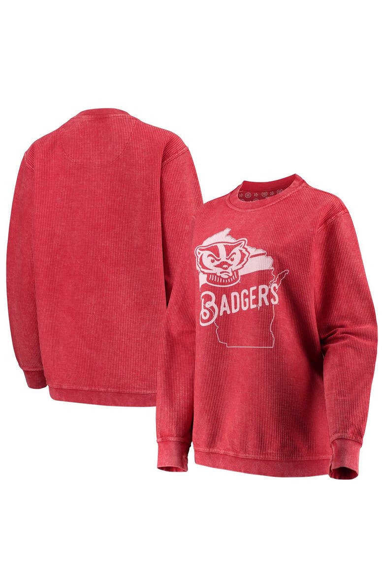 PRESSBOX Women's Pressbox Red Wisconsin Badgers Comfy Cord Corduroy Crewneck Sweatshirt, Alternate, color, Red