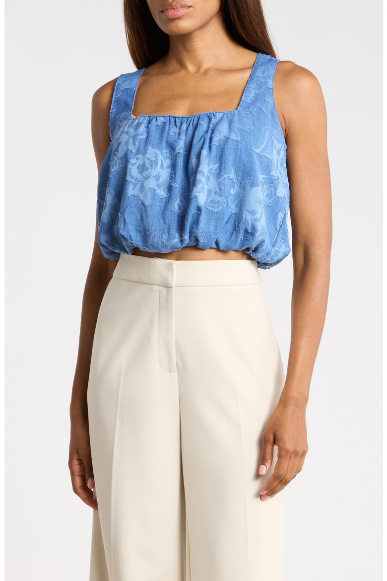 Floral Jacquard Bubble Hem Crop Tank, Main, color, BLUE FLORAL