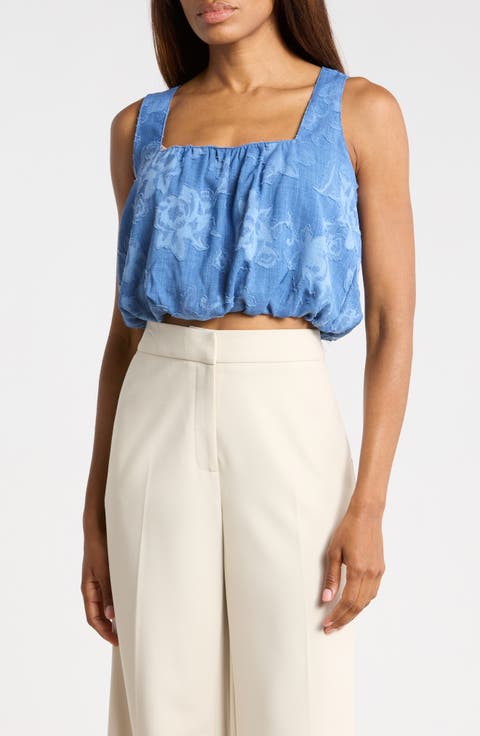 Floral Jacquard Bubble Hem Crop Tank