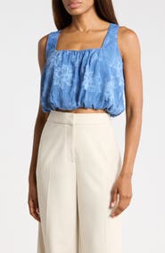 Ellen Tracy Floral Jacquard Bubble Hem Crop Tank