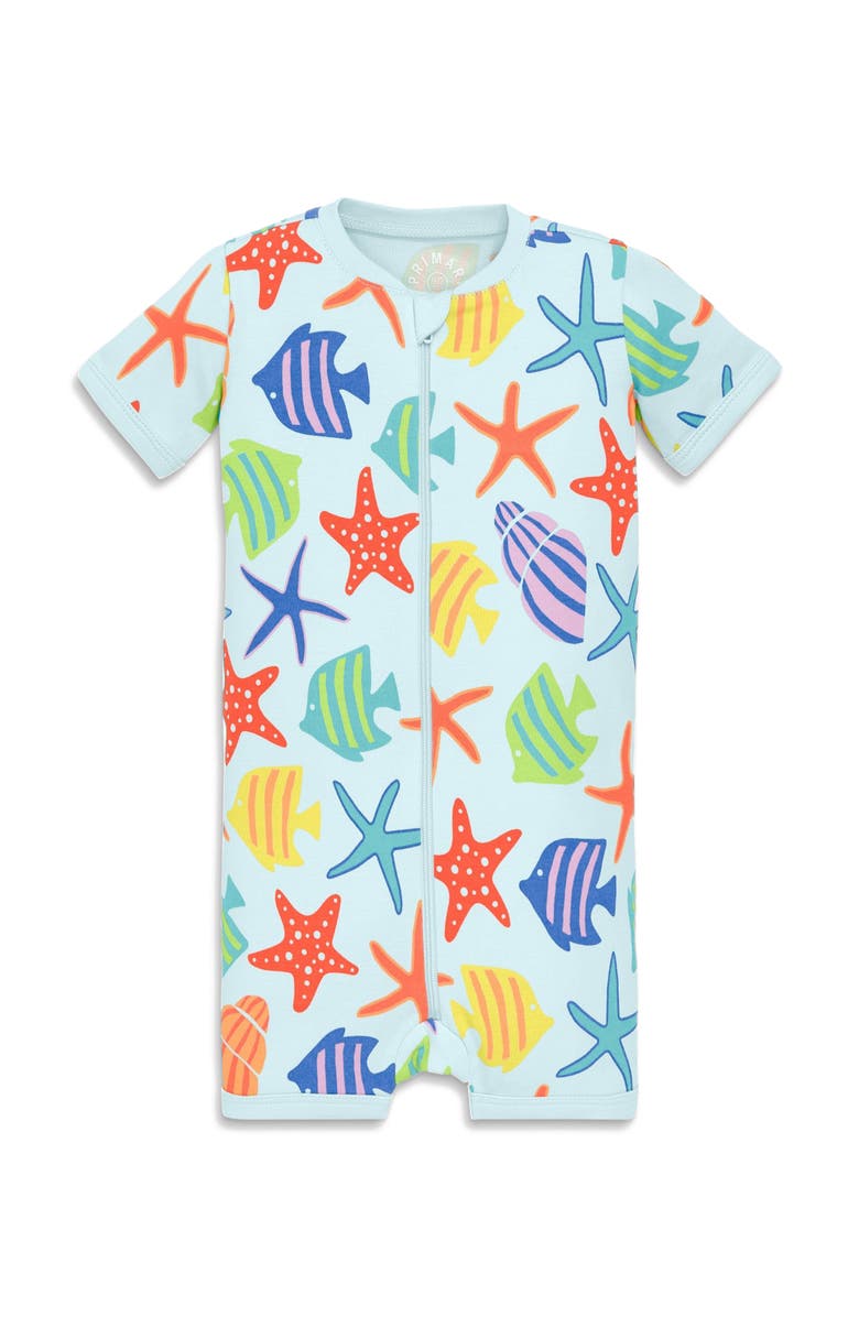 Primary Baby Organic Zip Shortie In Seasonal Prints, Main, color, Saltwater Under The Sea
