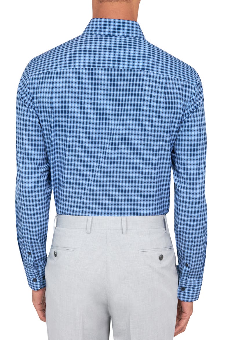 Regular Fit Mosaic Gingham Stretch Performance Dress Shirt, Alternate, color, NAVY