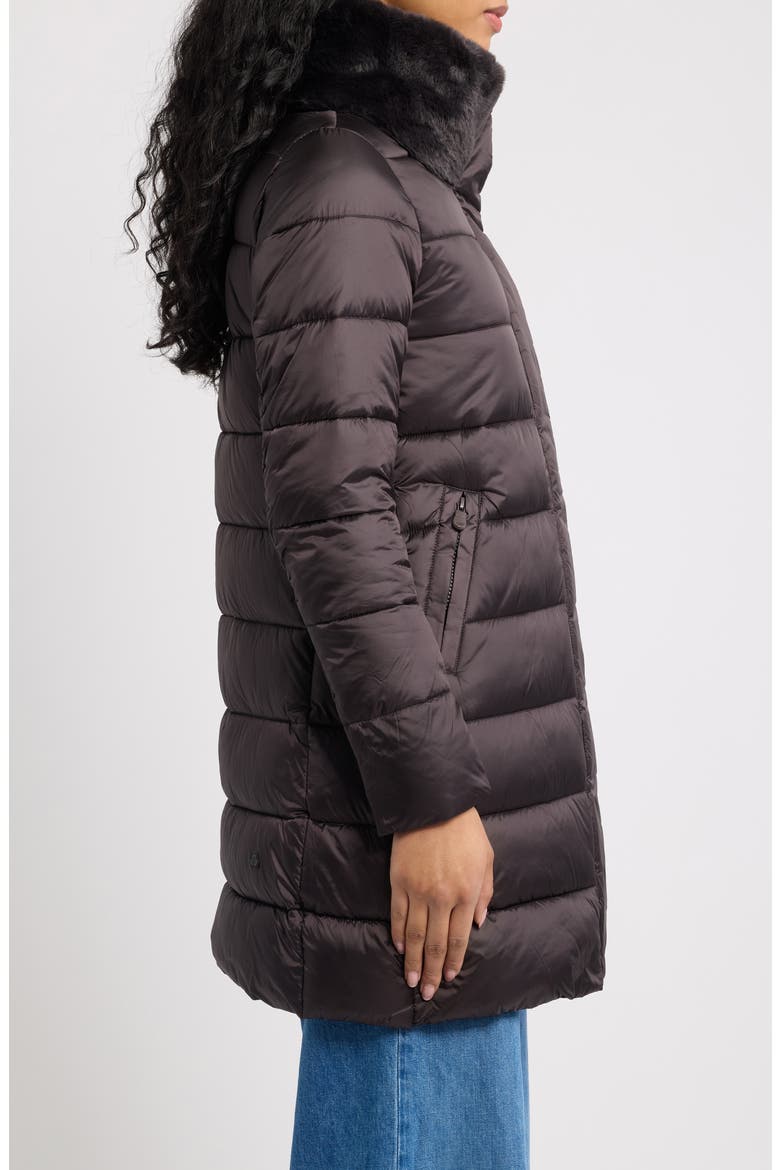 Dalea Faux Fur Collar Longline Puffer Jacket, Alternate, color, BROWN BLACK