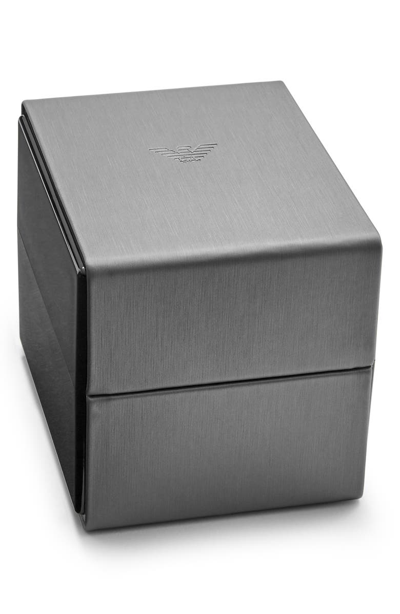 Emporio Armani Chronograph Leather Strap Watch, 42mm, Alternate, color, Silver