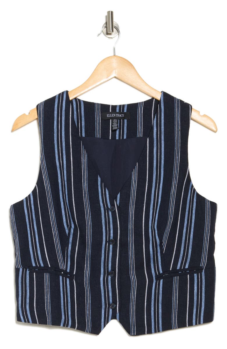 Ellen Tracy Taillored Stripe Button Front Vest, Alternate, color, Navy Stripe