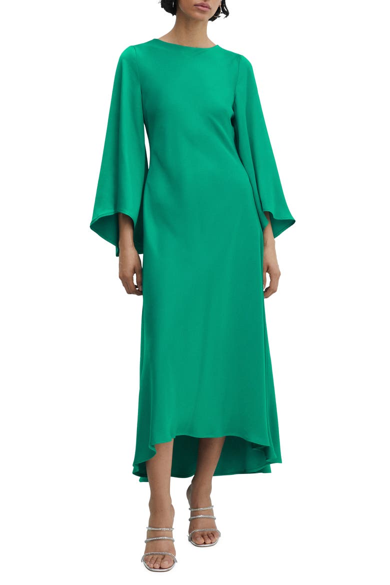 MANGO Flared Long Sleeve Satin Dress (Women)
