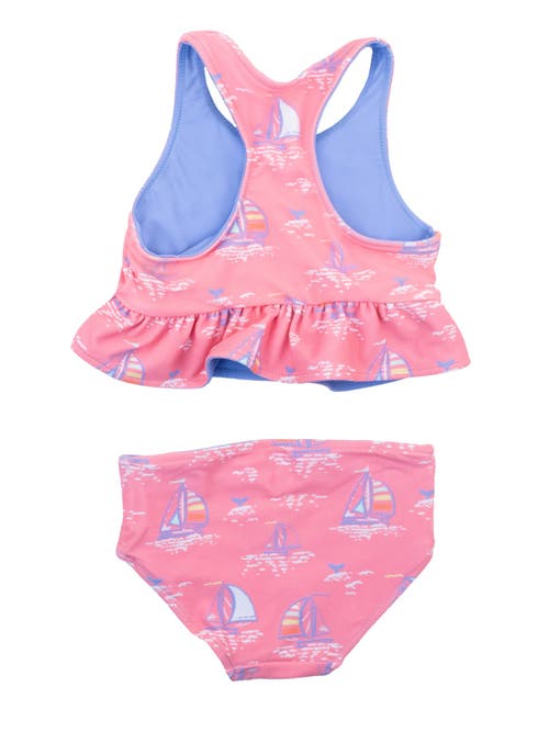 Rufflebutts Baby/toddler Girls Upf50+ Sun Protected Reversible Peplum Tankini In Pink Seas The Day