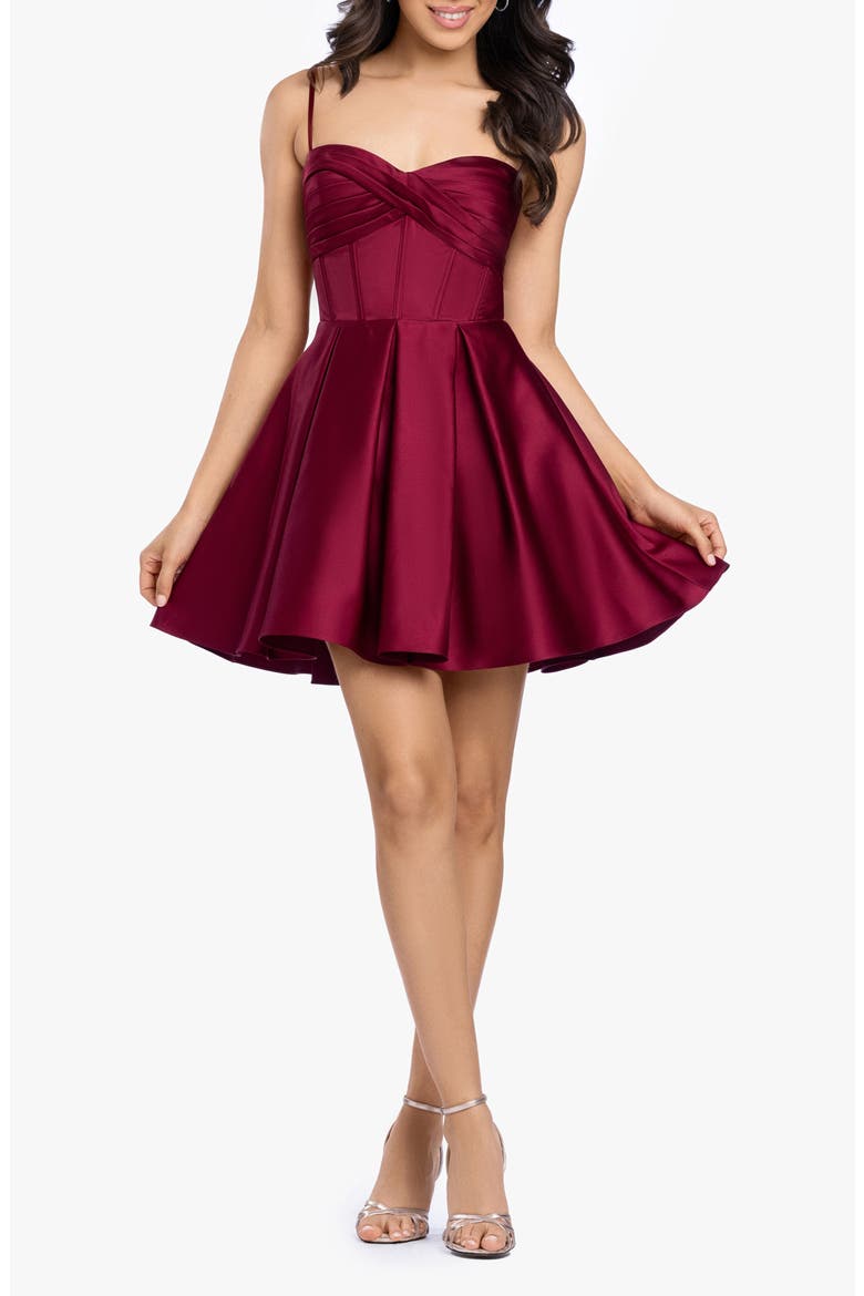 Lamour Lace Back Fit & Flare Minidress, Main, color, WINE