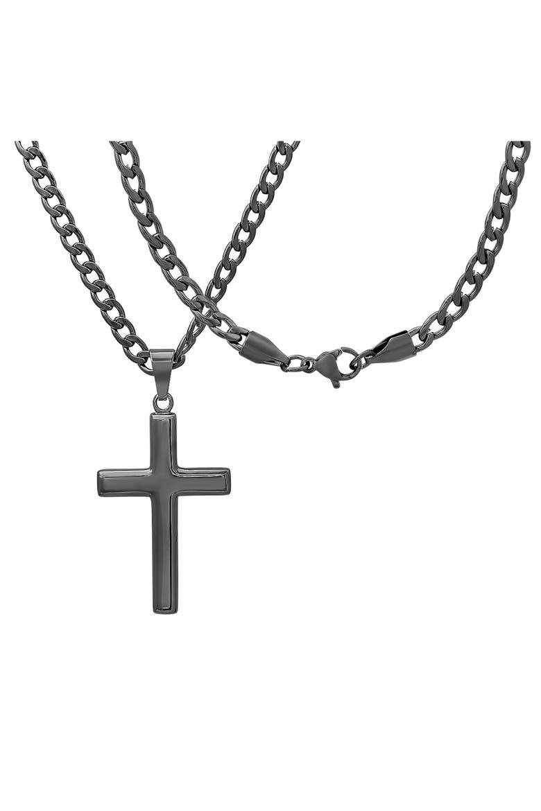Men's Black Cross Pendant Necklace, Alternate, color, BLACK