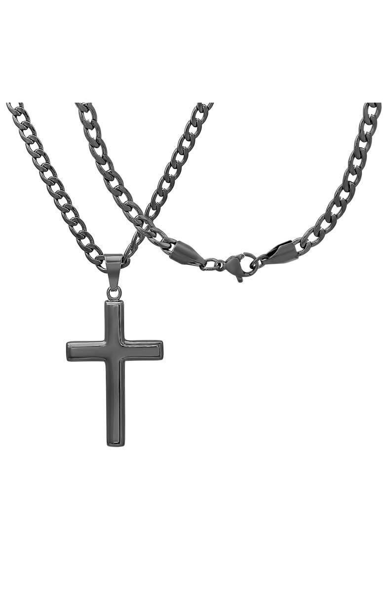 HMY JEWELRY Men's Black Cross Pendant Necklace, Alternate, color,