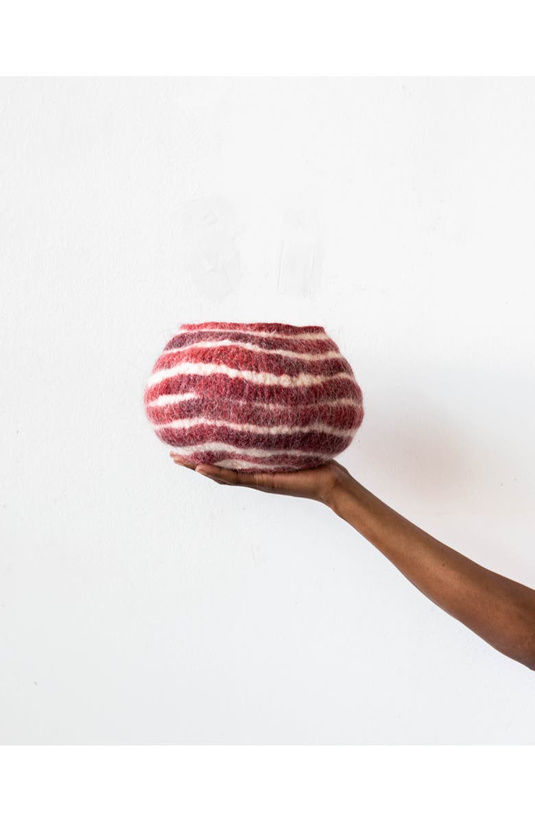 kanju Interiors Berry Red Pathways Decorative Wool Ukhamba Bowl - Single, Main, color, Berry