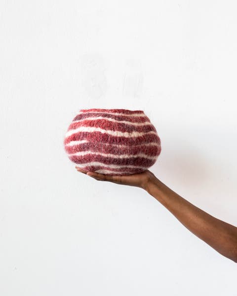 Berry Red Pathways Decorative Wool Ukhamba Bowl - Single