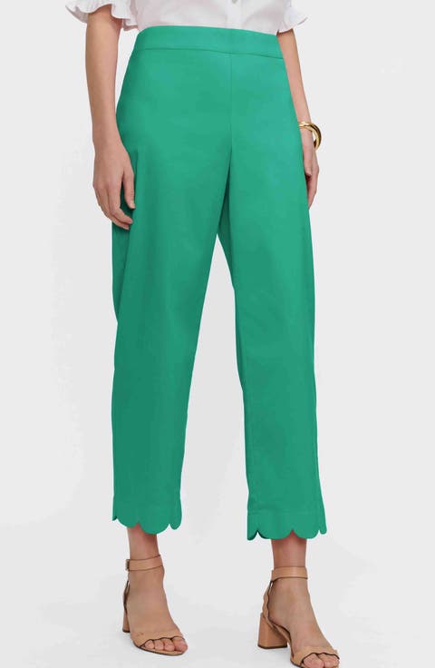 Elaine Scallop Hem Cotton Blend Crop Pants