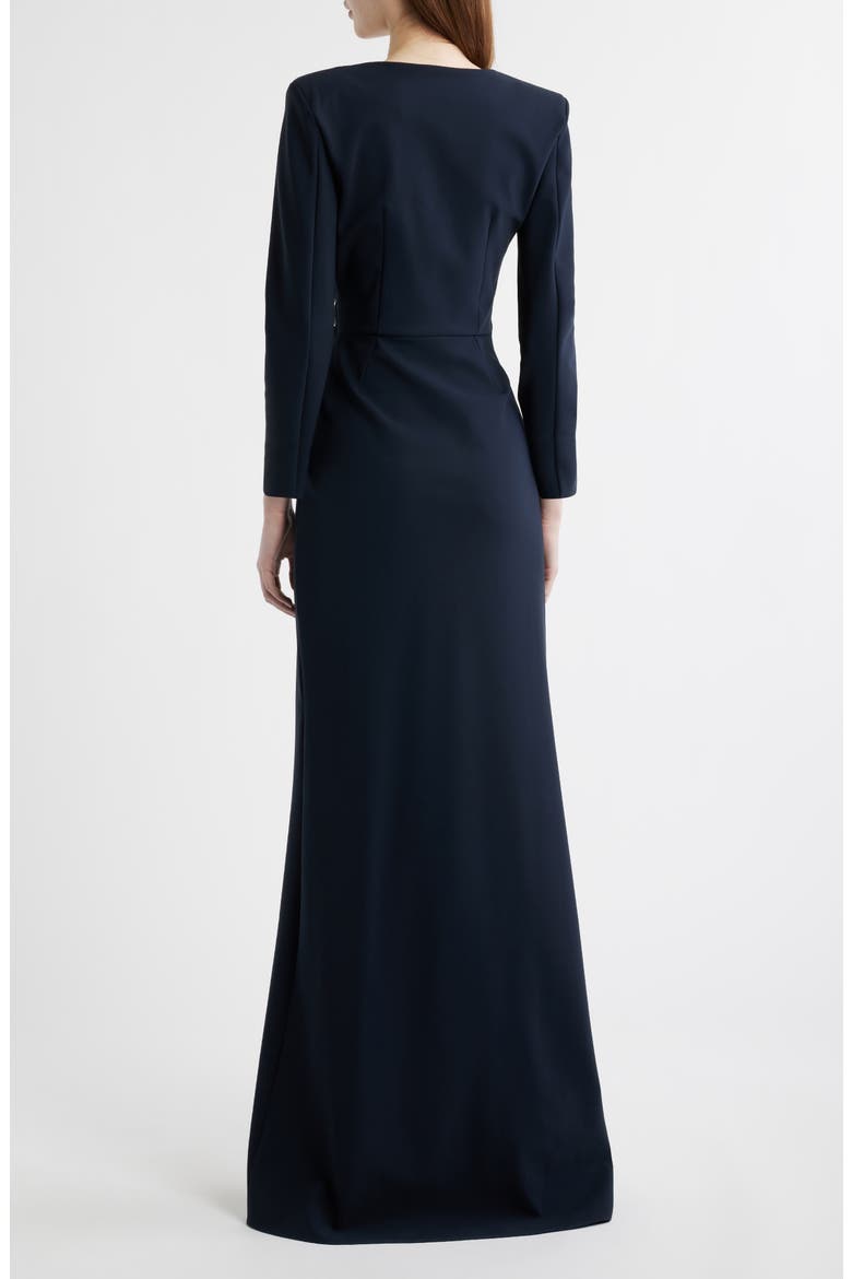 Wiesa Faux Pearl Detail Long Sleeve Gown, Alternate, color, DARK MIDNIGHT