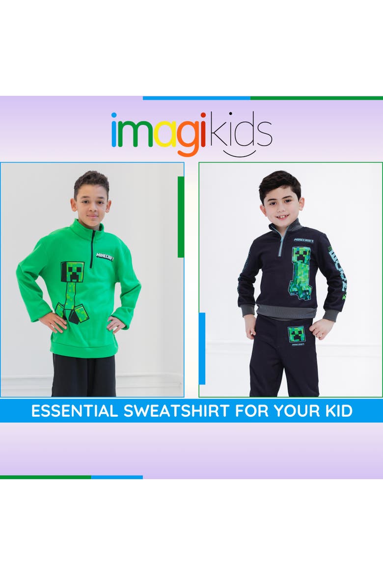Creeper Fleece Quarter Zip Sweatshirt And Pants Set (little Kid & Big Kid), Alternate, color, Black Green Creeper