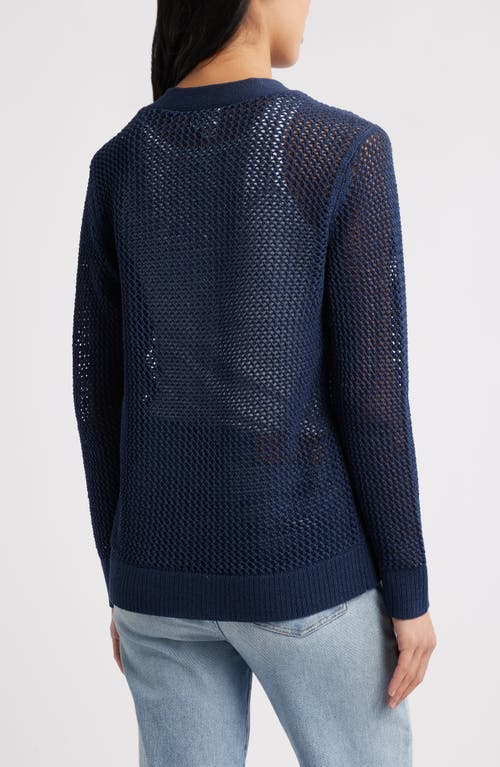 Shop Caslonr Caslon(r) Open Stitch V-neck Cotton Cardigan In Navy Blazer