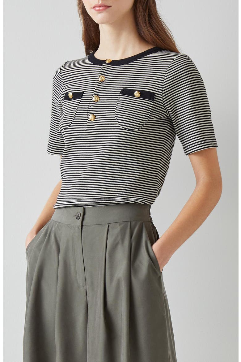 Charlie Stripe Pocket Rib Top, Alternate, color, BLACK