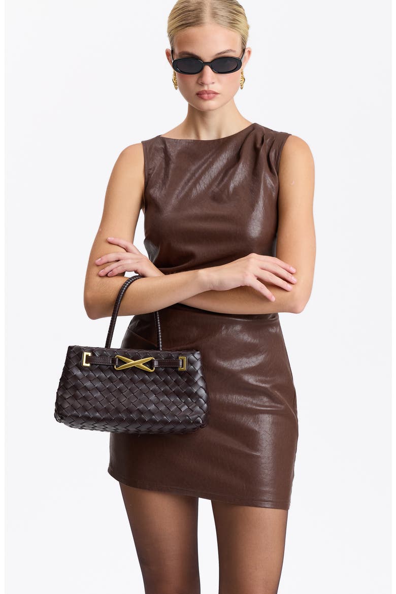Ruched Faux Leather Minidress, Alternate, color, CHOCOLATE