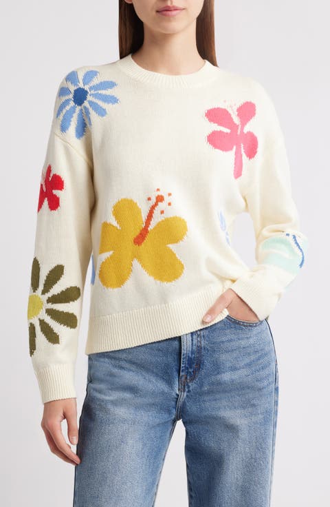 Zoey Floral Intarsia Cotton Blend Sweater