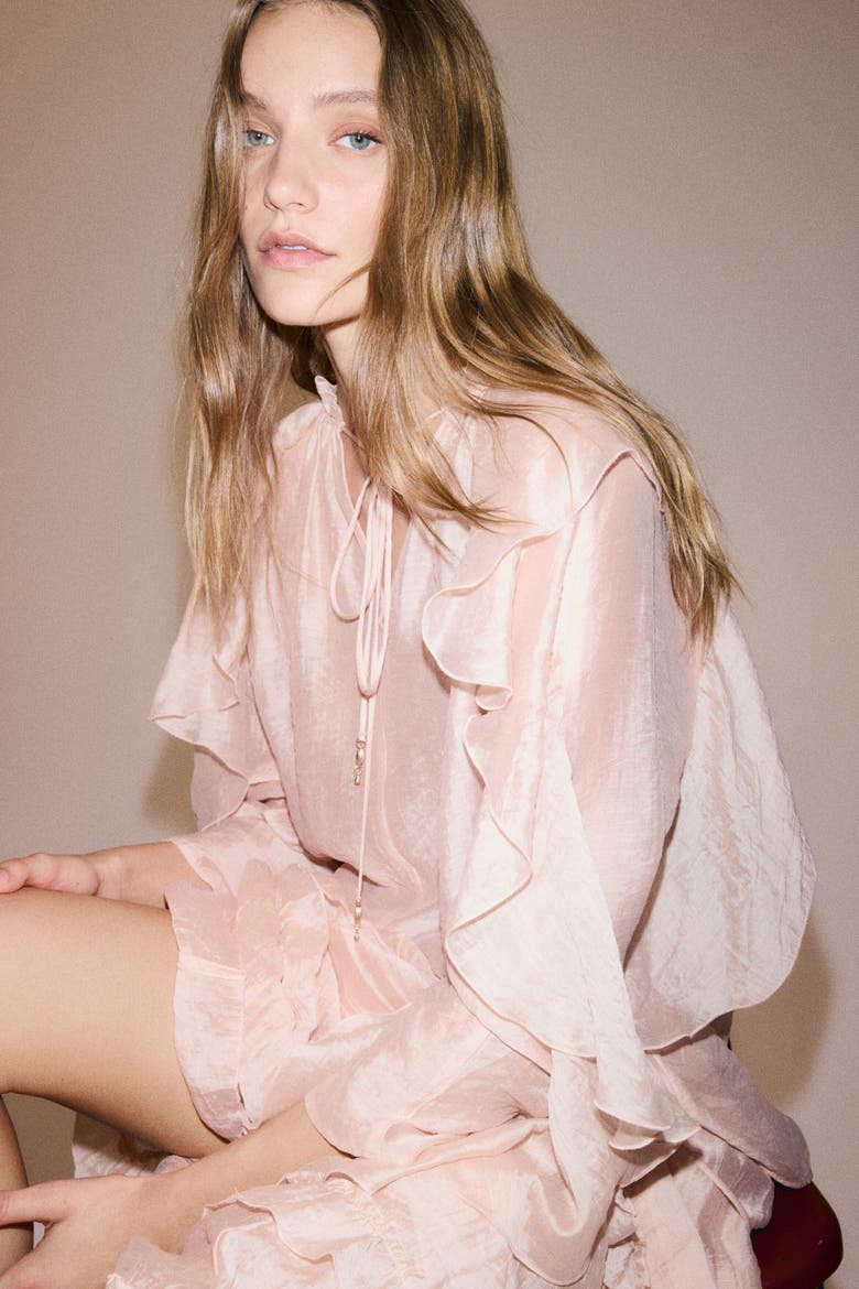 Flounce-trimmed Blouse, Alternate, color, Light pink