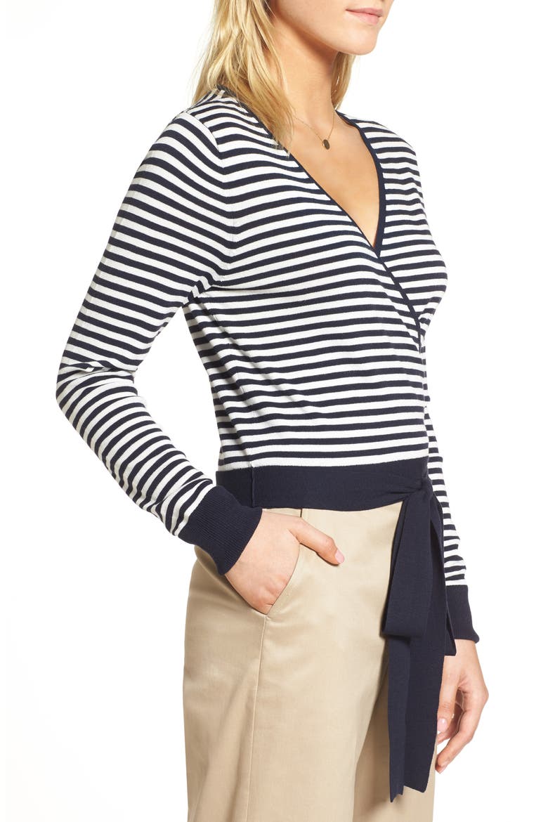 Wrap Sweater, Alternate, color, NAVY- WHITE EVEN STRIPE